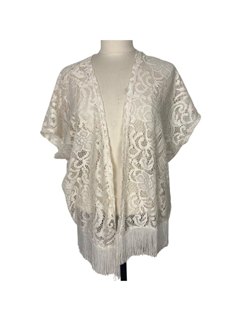 Abercrombie & Fitch White Crochet Fringe Open Kimono Cardigan Top One Size